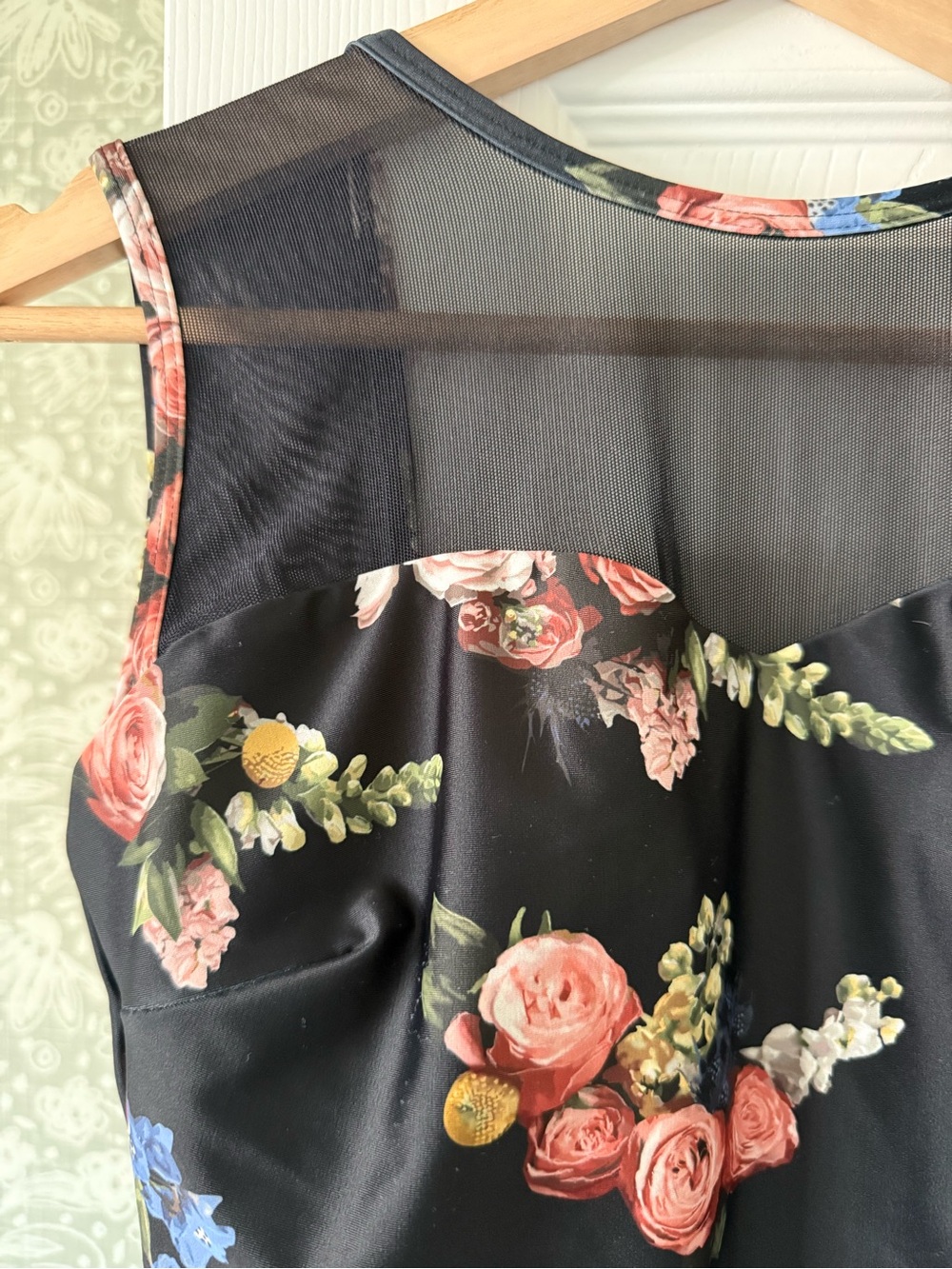 Albion Black Floral Strappy one piece with Pink Rose Accents - Picture 3 of 6